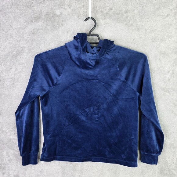 Womens J.Crew Navy Blue Velour Hoodie Pullover Sweatshirt Polyester Stretch S - Picture 4 of 7
